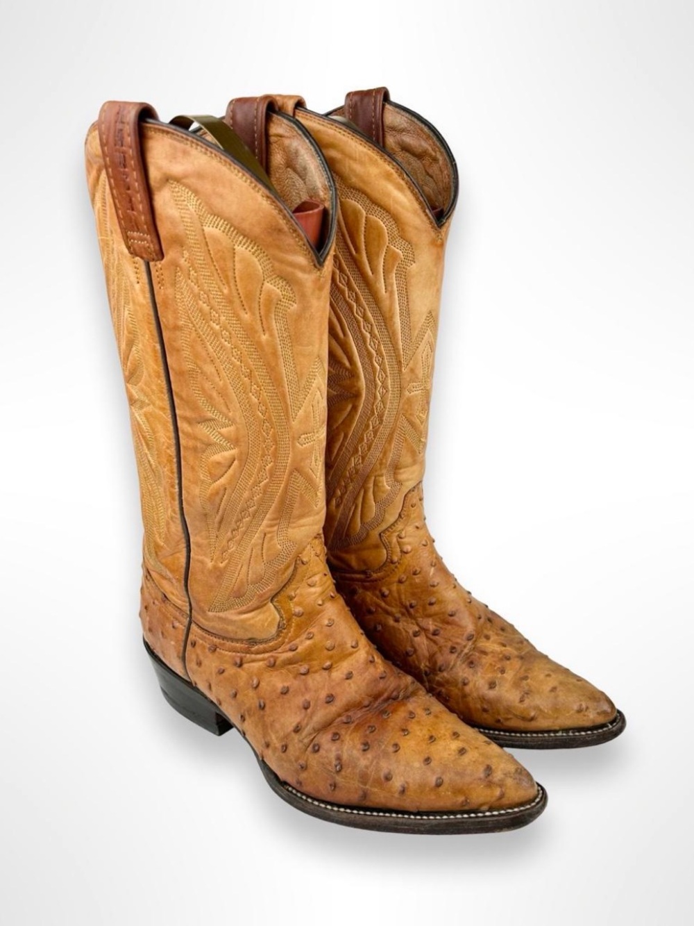 Western Ostrich Leather Cowboy Boots in Tan